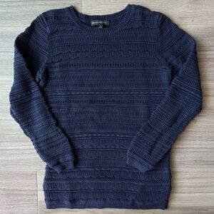 Banana Republic Navy Blue Scallop Knit Crew Neck Sweater 3/4 Sleeve Size Medium